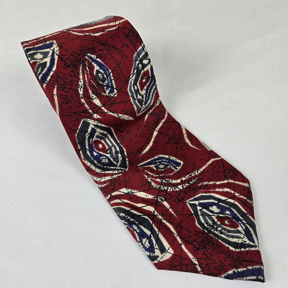 Oscar De La Renta Neckwear Men's Tie Silk Dark Red Blue White Pattern